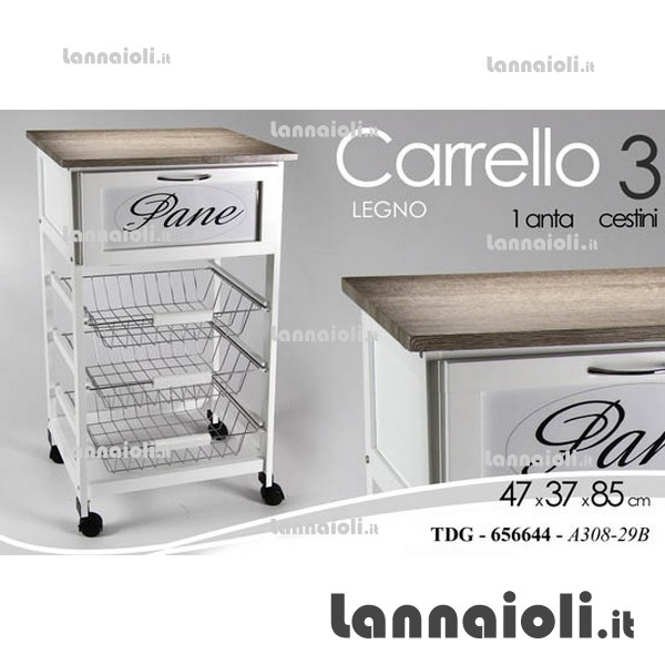 CARRELLO LEGNO PORTAPANE 47x37 H85 